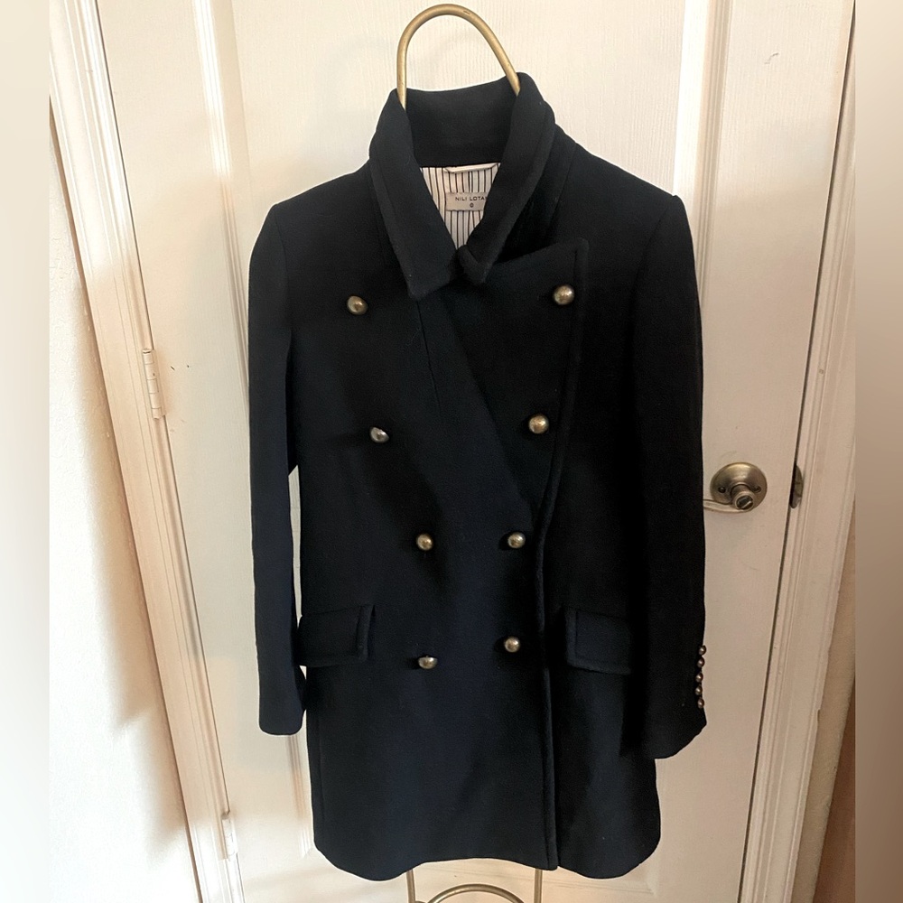Nili Lotan x Target Wool Blend Double Breasted Coat Black